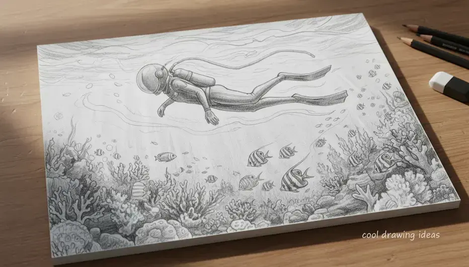 underwater explorer drawing cool drawing ideas ocean adventure character sketch