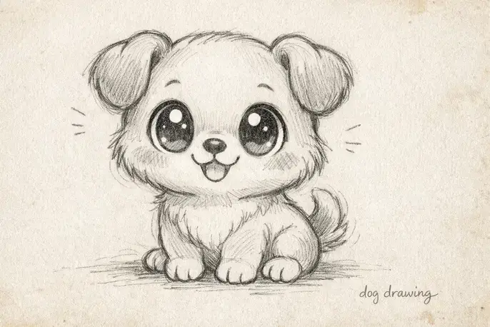 cute cartoon dog drawing kawaii style