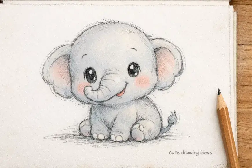 cute drawing ideas baby elephant beginner animal drawing