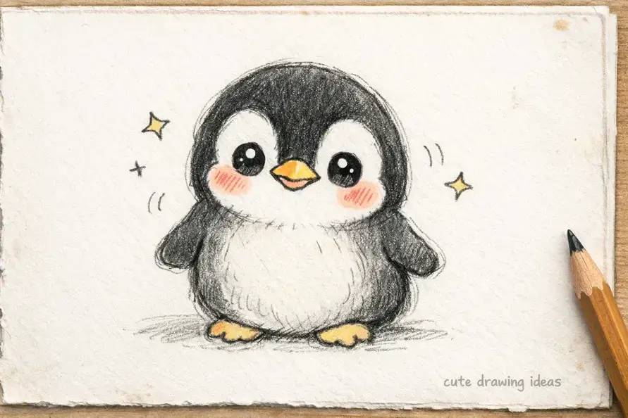 cute drawing ideas baby penguin easy animal doodle drawing