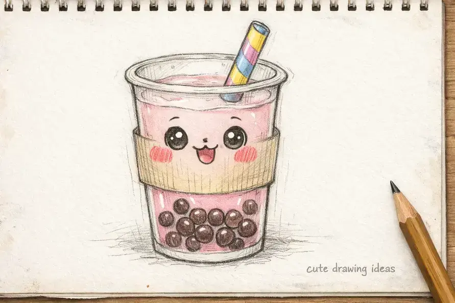 cute drawing ideas bubble tea cup beginner doodle drawing