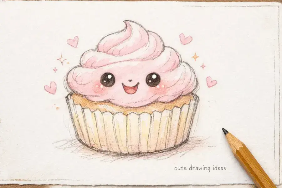 cute drawing ideas smiling cupcake easy doodle drawing