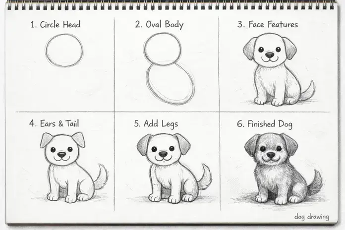 dog drawing step by step tutorial beginners