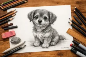 dog drawing tools pencil sketchbook eraser