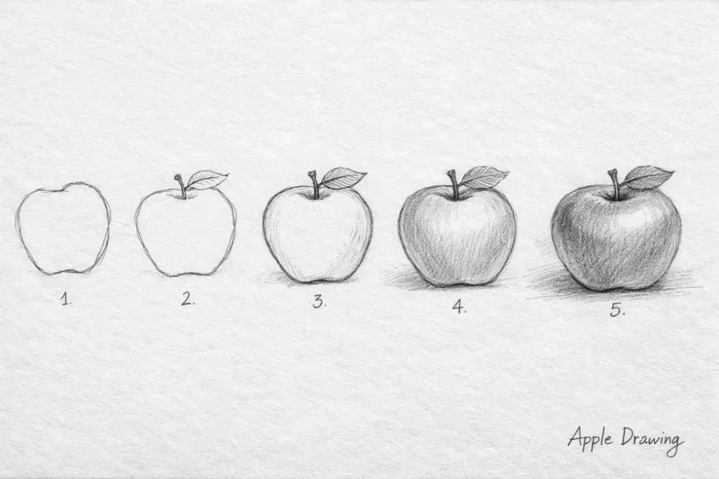 easy apple drawing step by step tutorial for beginners