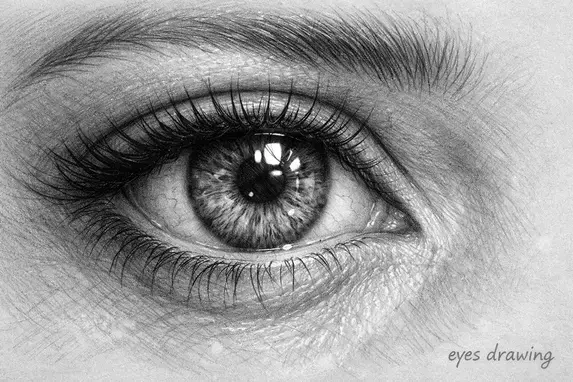 Expressive, realistic human eyes drawing showing emotion and depth