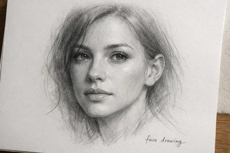 face drawing realistic pencil portrait showing detailed shading and facial structure