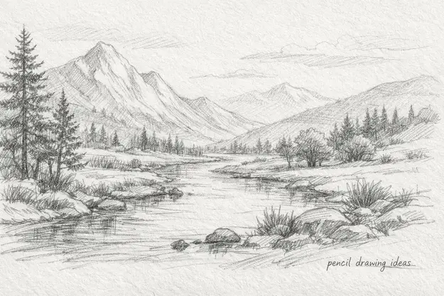 nature pencil drawing ideas landscape sketch