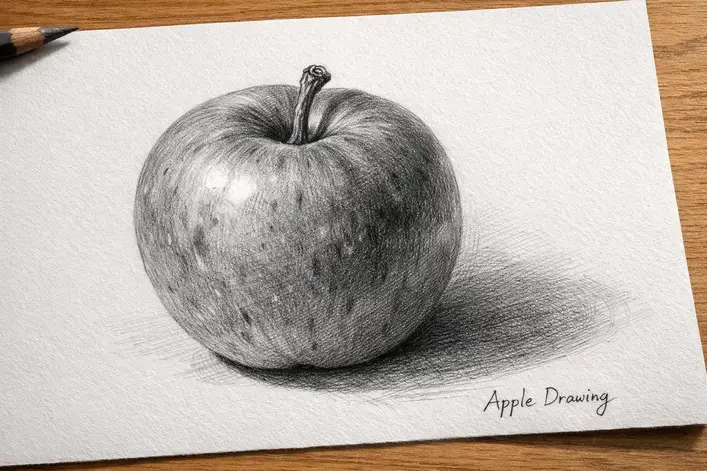 realistic apple drawing with detailed shading and texture