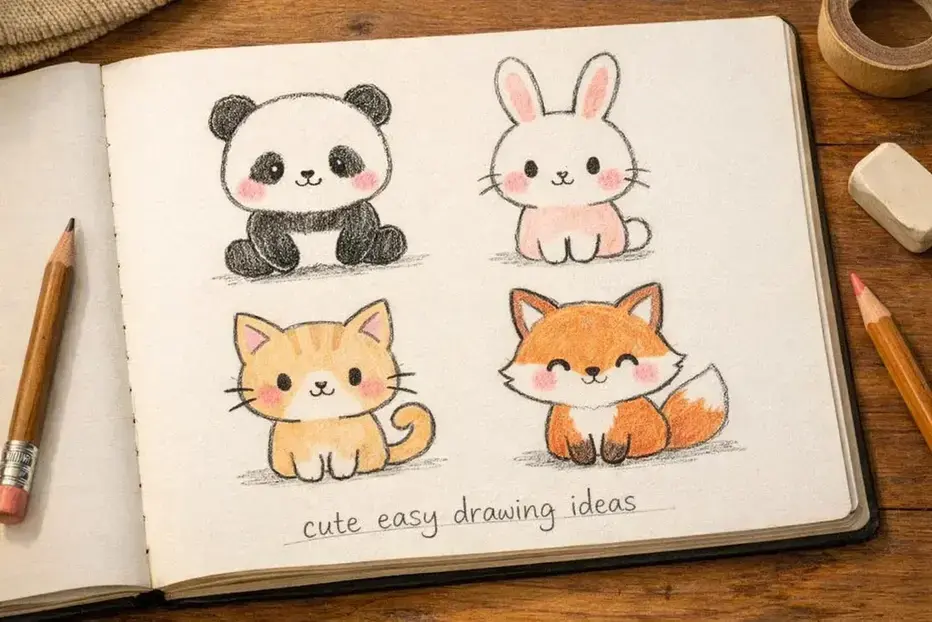 cute easy drawing ideas animal doodles panda bunny