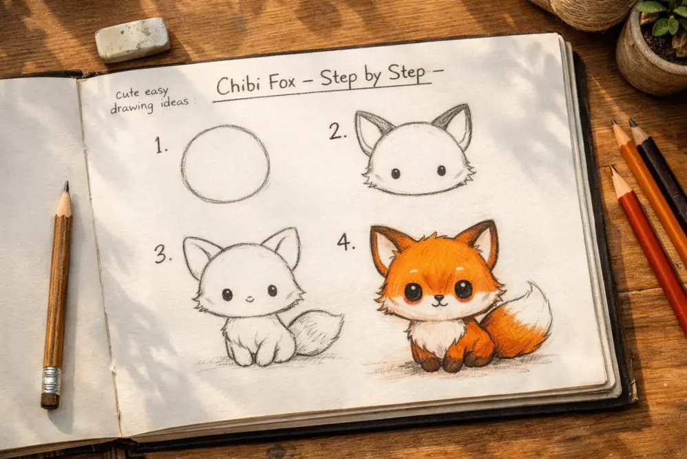 cute easy drawing ideas chibi fox step by step drawing