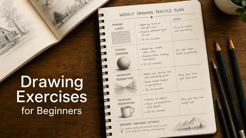 Drawing Exercises for Beginners 30 day practice schedule