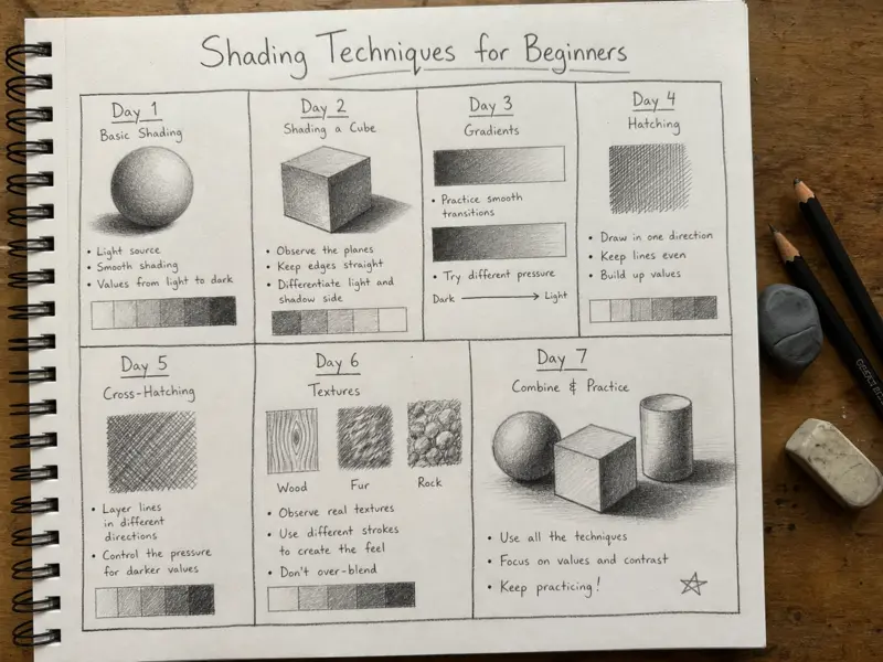 Shading Techniques for Beginners weekly shading practice plan