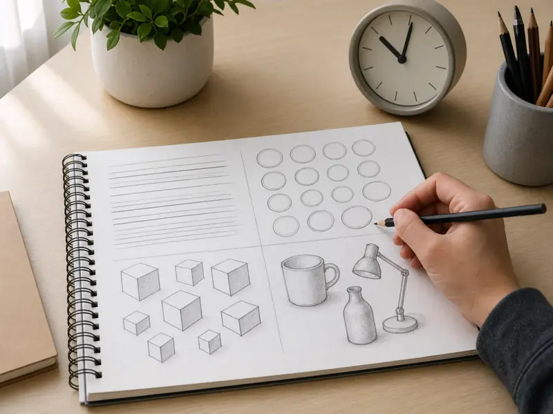 Basic Shapes for Drawing daily practice exercises sketchbook routine