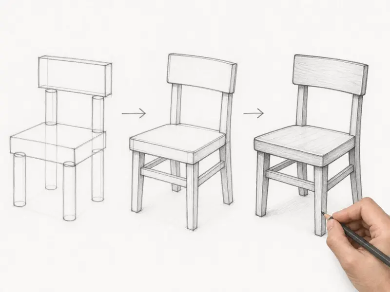 Basic Shapes for Drawing showing chair built from simple geometric shapes