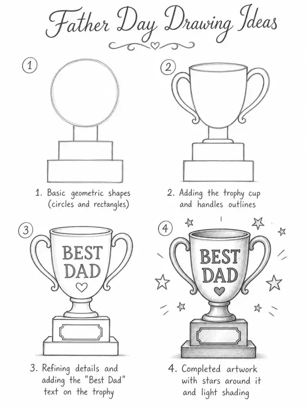 Father Day Drawing Ideas trophy sketch tutorial for Best Dad card drawing
