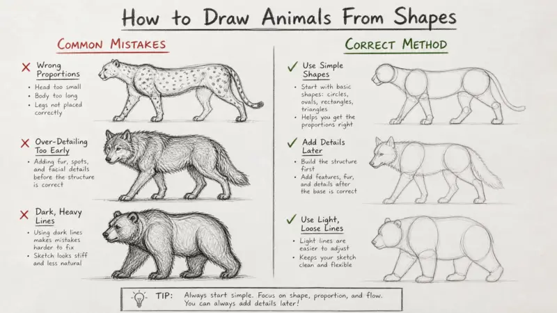 How to Draw Animals From Shapes without common beginner mistakes