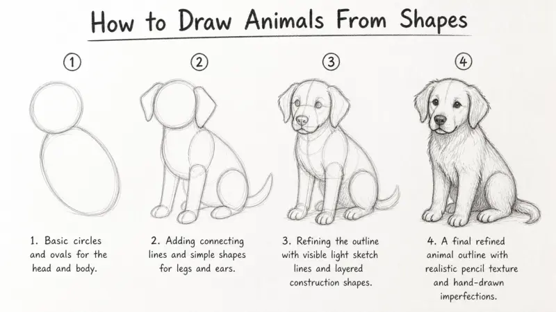 How to Draw Animals From Shapes using construction drawing