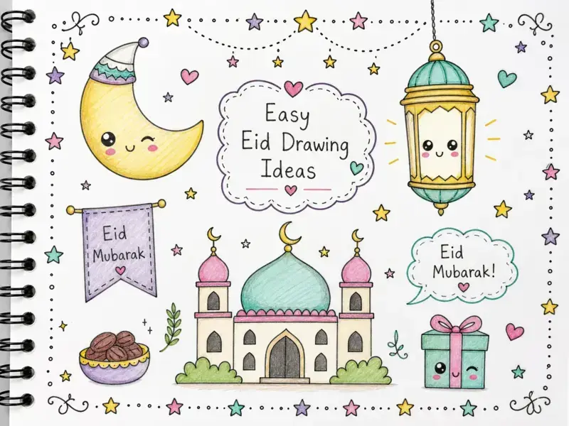 Easy Eid Drawing Ideas cute Eid doodles for kids and beginners