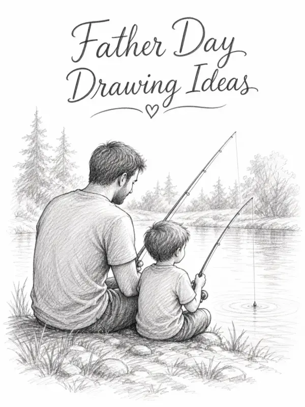 Father Day Drawing Ideas fishing memory sketch with father and child