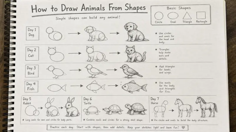 How to Draw Animals From Shapes with daily drawing exercises