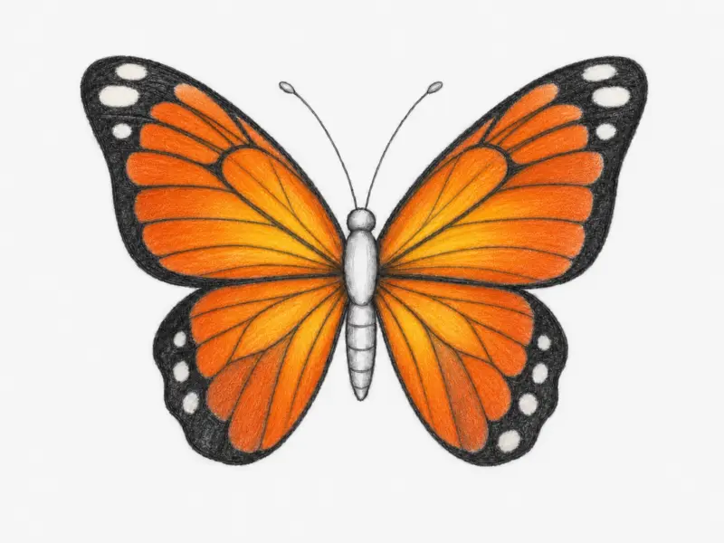 Adding yellow highlights and deep orange shading to the "Draw a Butterfly" tutorial.