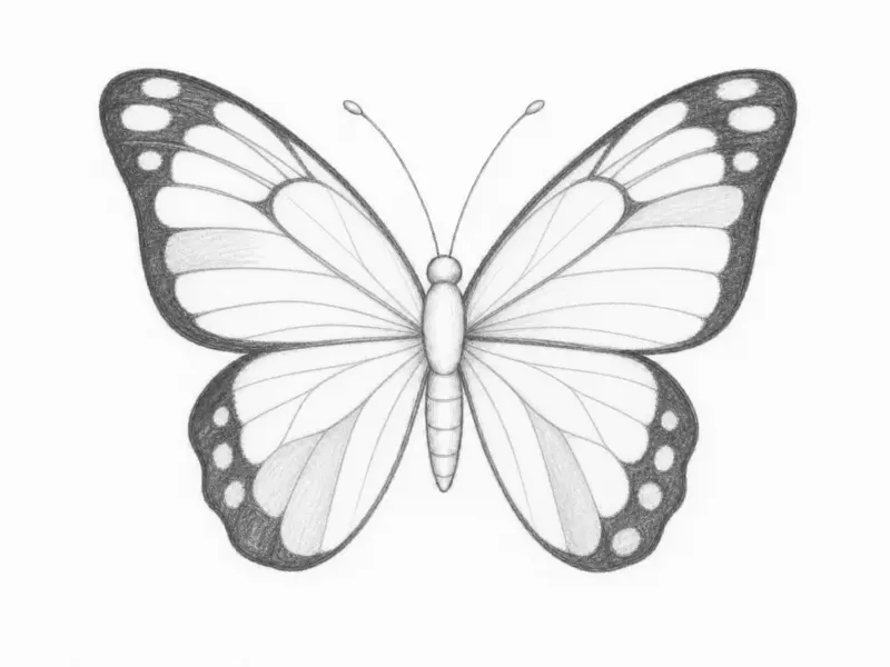 Blocking in the black borders and pattern details for a "Draw a Butterfly" project.