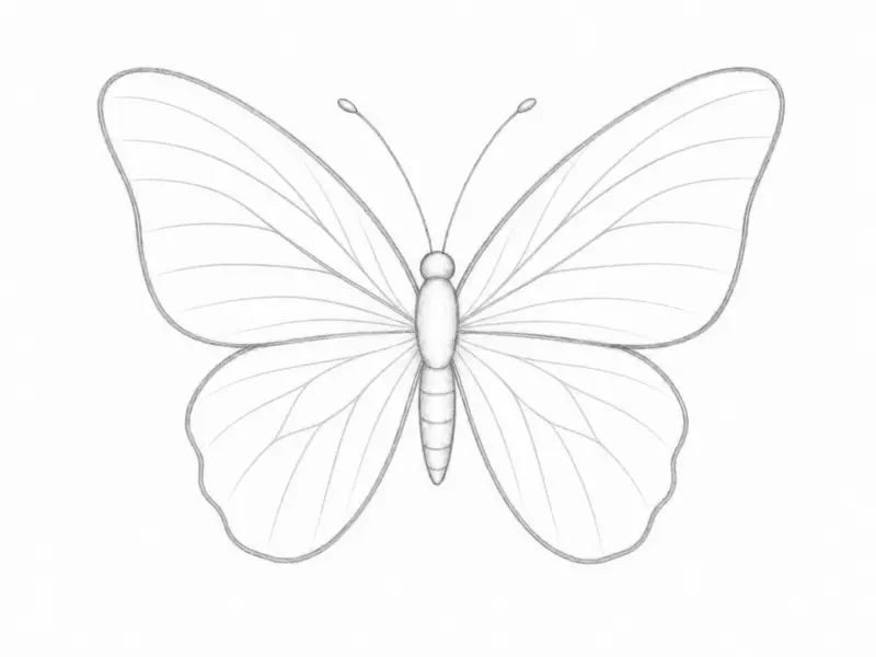 Sketch showing the wing vein structure for a realistic "Draw a Butterfly" tutorial.