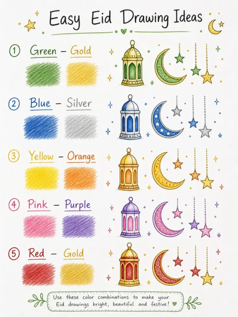 Easy Eid Drawing Ideas color combinations palette for Eid sketches