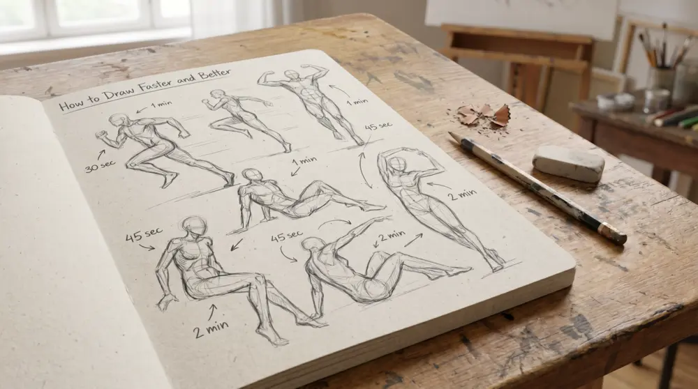 Gesture drawing examples with timed sketch practice