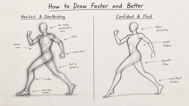 Comparison between hesitant sketching and confident line drawing