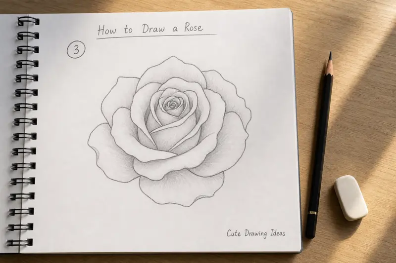 Expanding the flower with larger petals for how to draw a rose tutorial.
