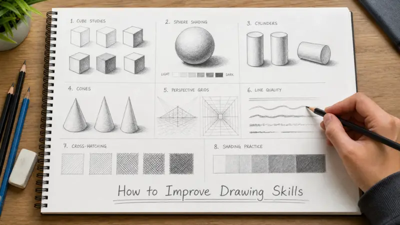 How to Improve Drawing Skills using shapes shading and perspective practice