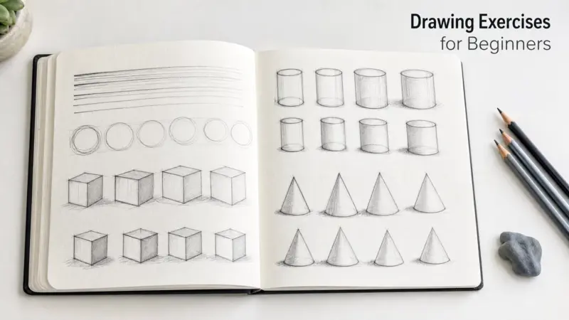 Drawing Exercises for Beginners line and shape sketch practice