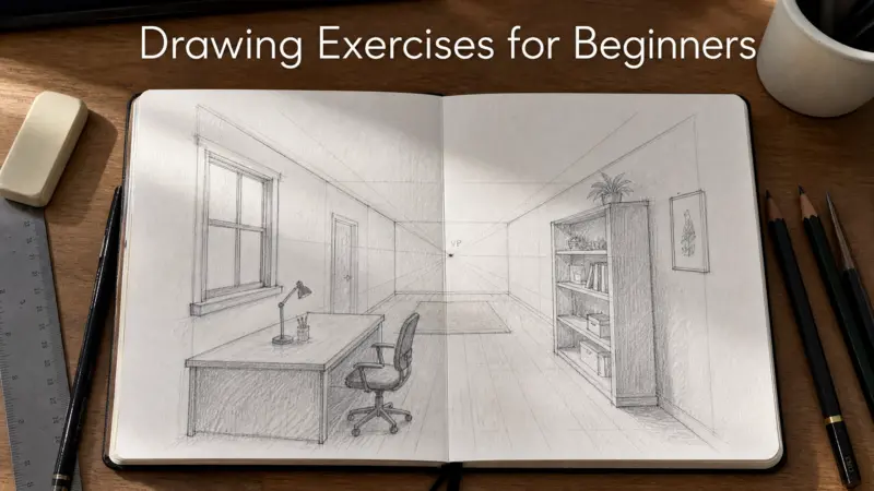 Drawing Exercises for Beginners perspective room sketch
