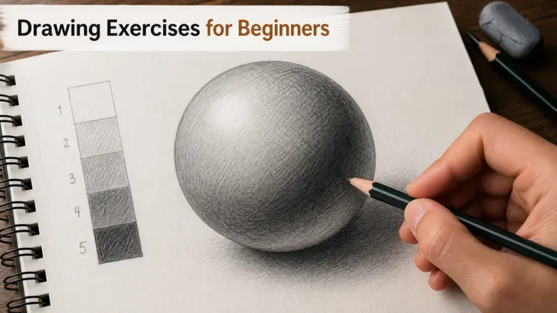 Drawing Exercises for Beginners shading a sphere with pencil