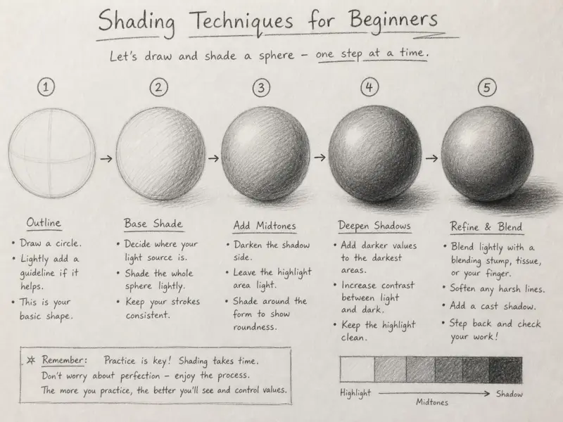 Shading Techniques for Beginners step-by-step sphere shading exercise