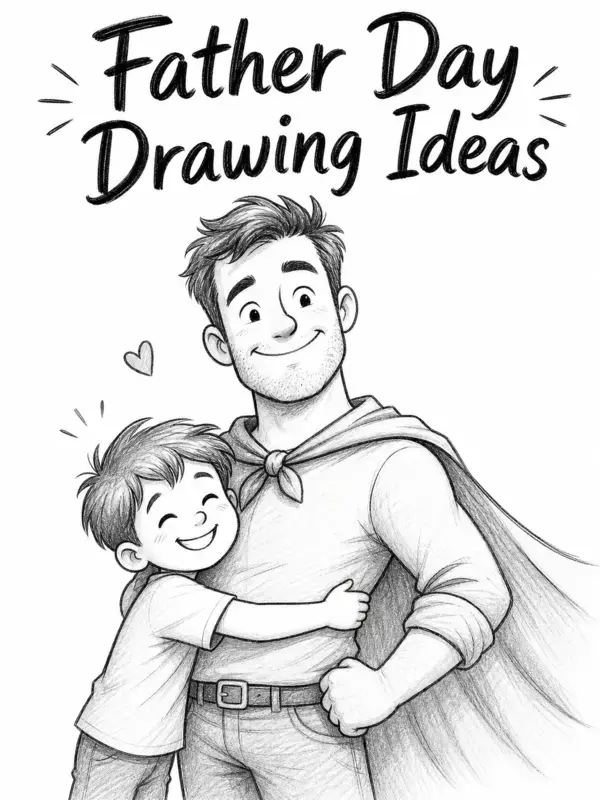 Father Day Drawing Ideas superhero dad sketch with child hugging father