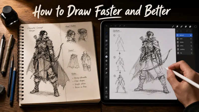 Traditional sketching and digital drawing speed comparison