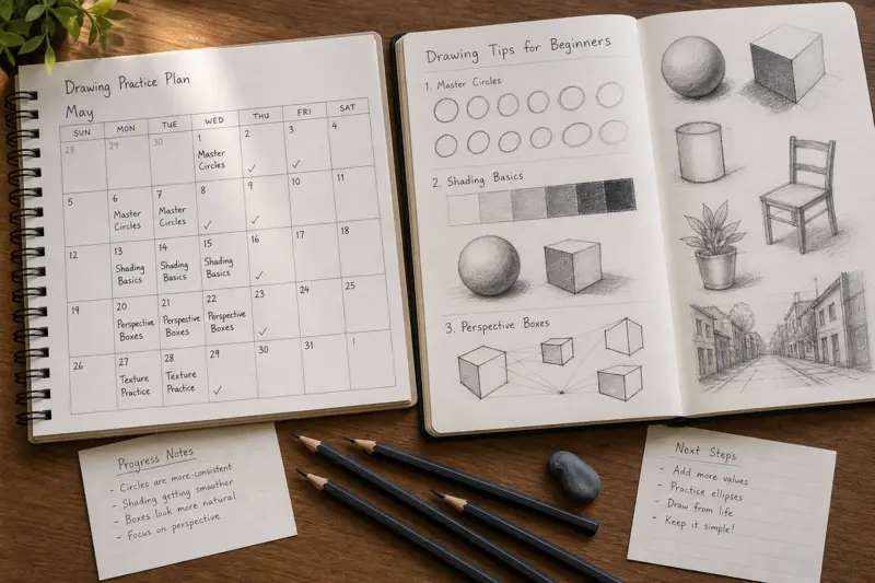 Drawing Tips for Beginners 30 day drawing practice roadmap